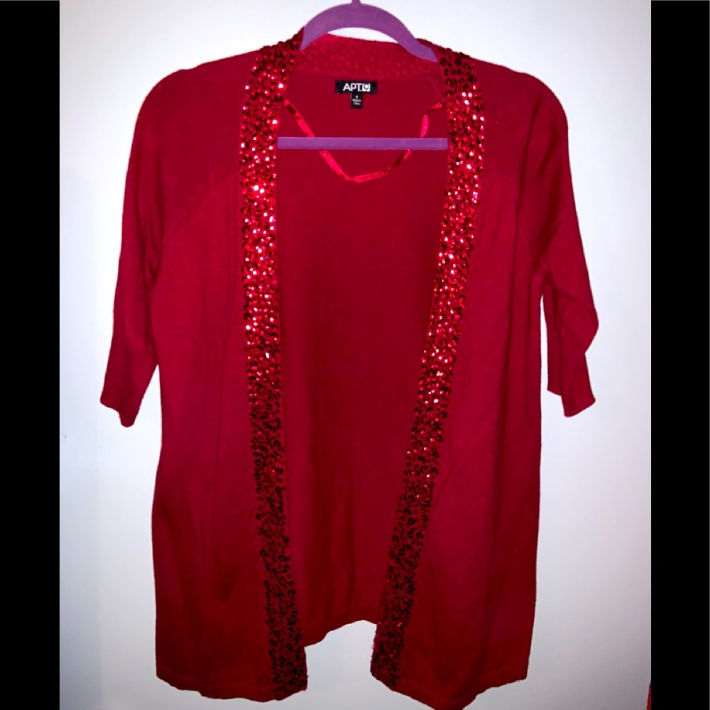Red cardigan with sequins